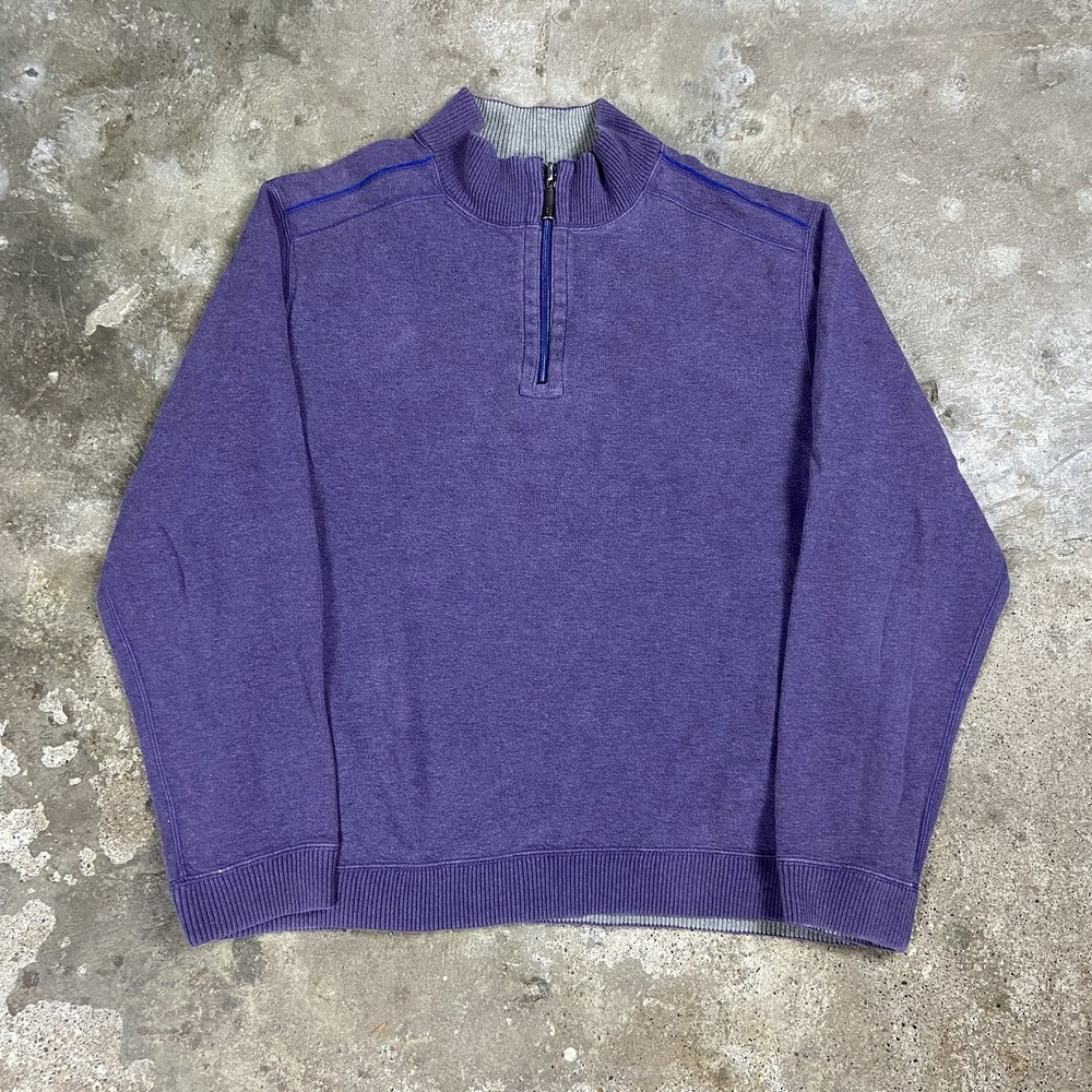 Tommy Bahama 1/4 Zip Sweater Size Large Purple Fleece Pullover Tropical Wear